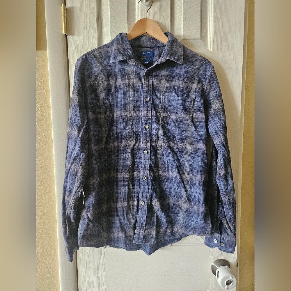 Blue Plaid Button-Up Shirt LARGE